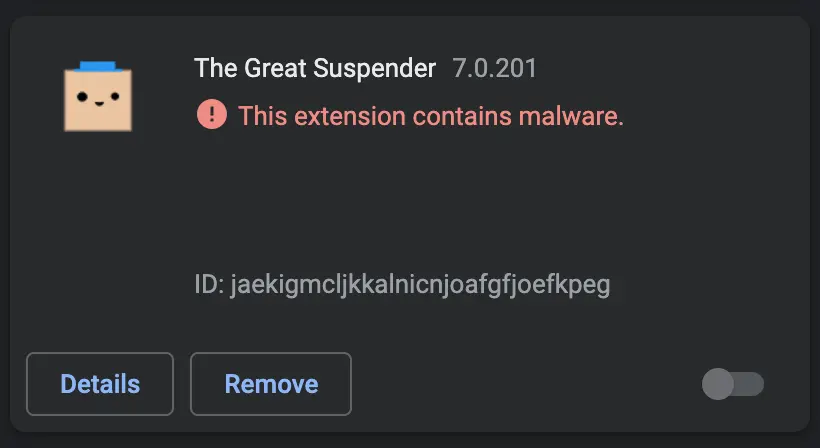 Google Chrome alerted me this extension has a malware Google Chrome alerted me this extension has a malware