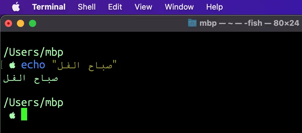 Arabic language support in the stock terminal emulator (Terminal.app) which comes pre-installed with macOS by default Arabic language support in the stock terminal emulator (Terminal.app) which comes pre-installed with macOS by default