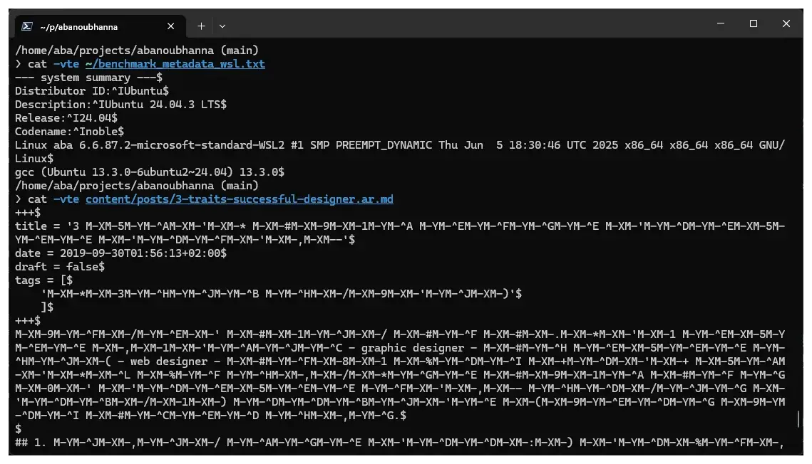 demo of cat -vte demo of cat -vte