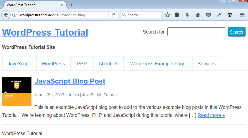 search results page in WordPress search results page in WordPress