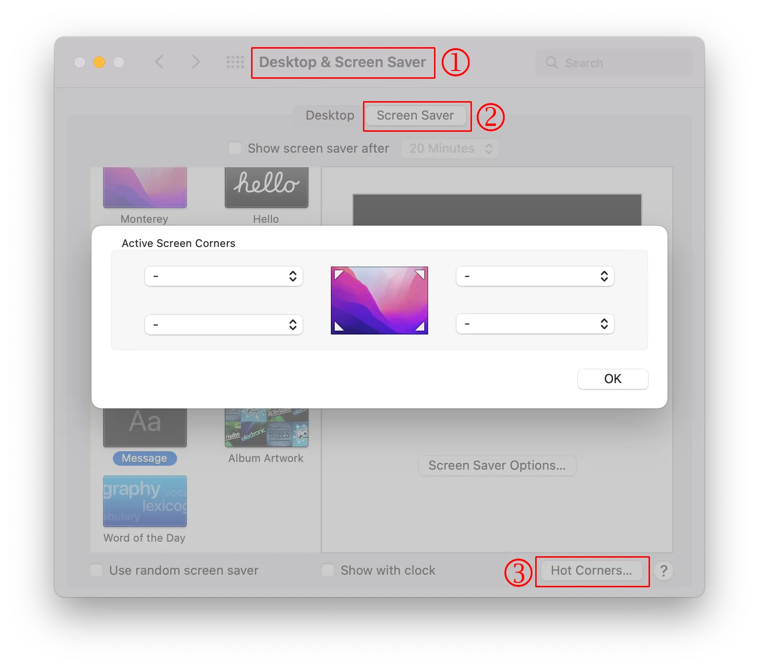 hot corners in Mac OS hot corners in Mac OS