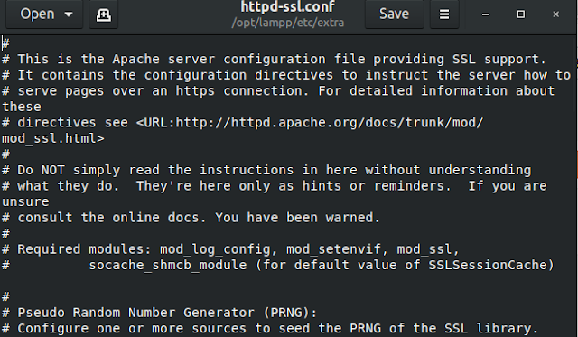 فتح ملف httpd-ssl.conf عن طريق محرر النصوص GEdit وتغيير منافذ وبورتات السيرفر المحلى فتح ملف httpd-ssl.conf عن طريق محرر النصوص GEdit وتغيير منافذ وبورتات السيرفر المحلى