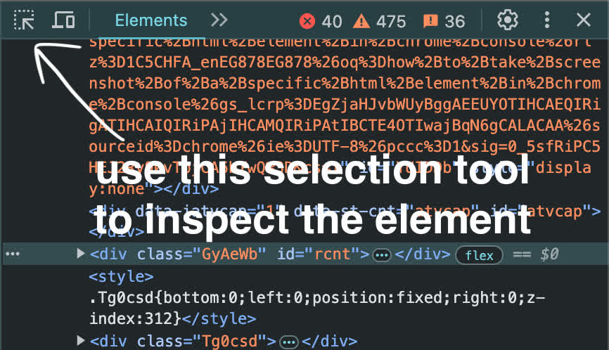 Selection tool in Chrome DevTools Selection tool in Chrome DevTools