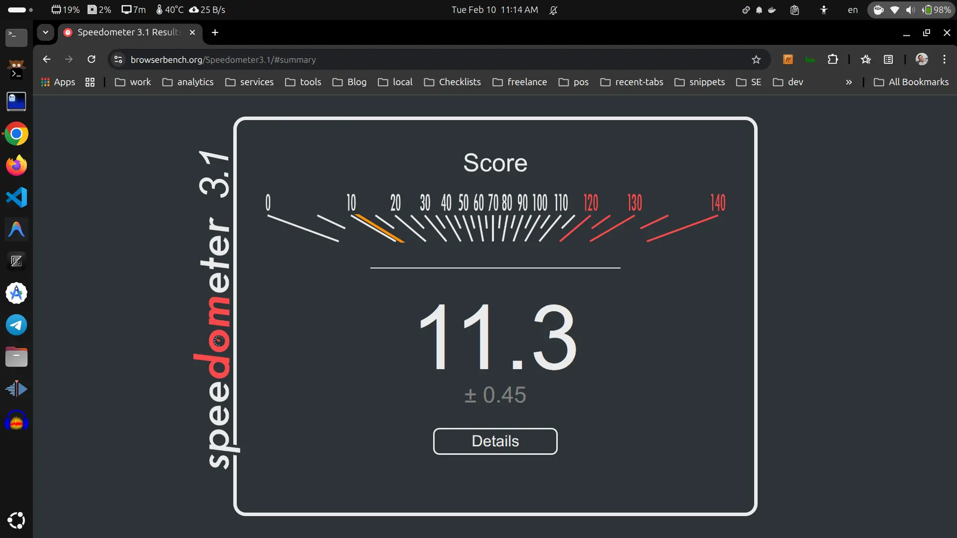 speedometer 3.1 web benchmark on Ubuntu 24.04 LTS