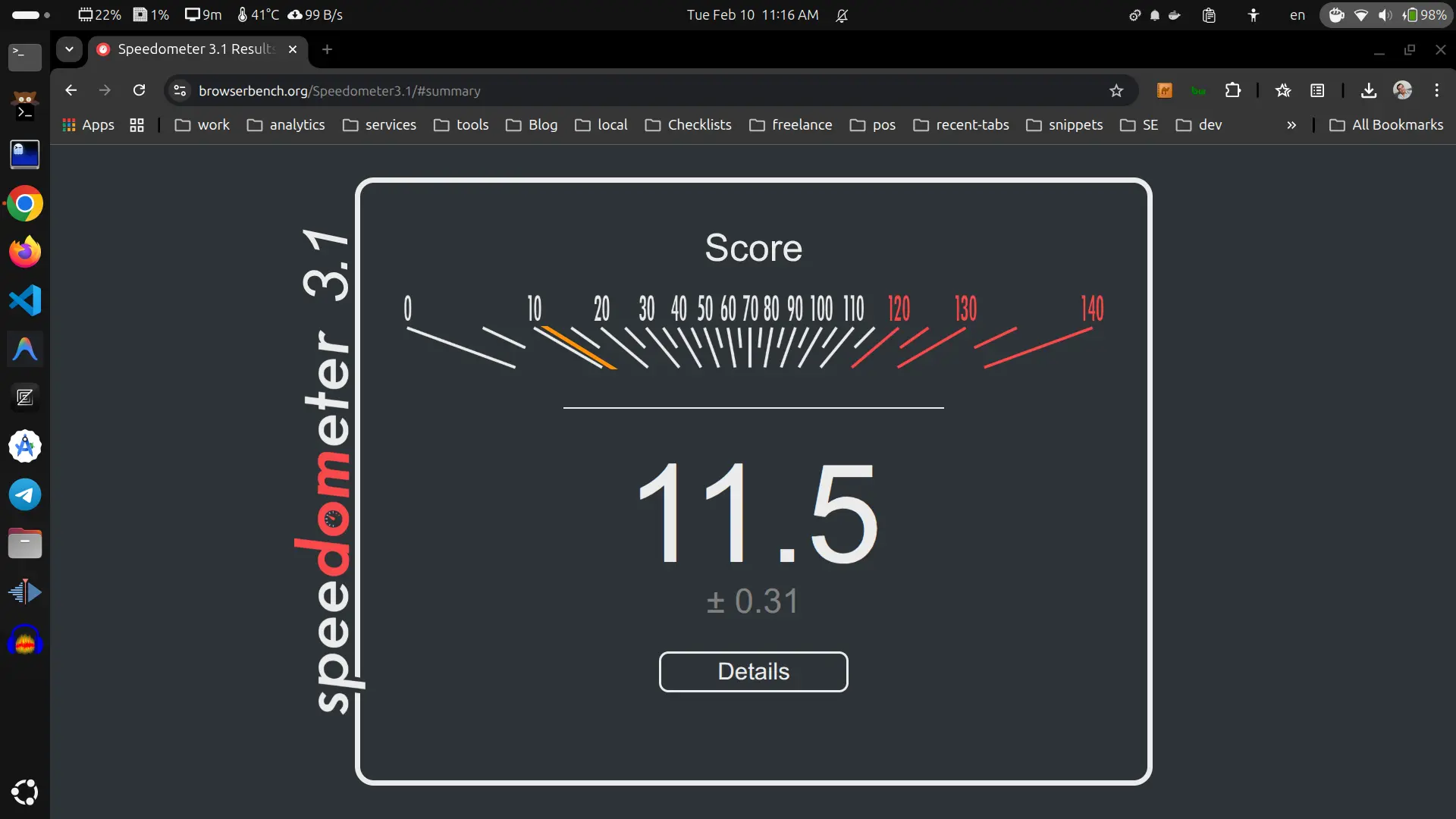 speedometer 3.1 web benchmark on Ubuntu 24.04 LTS