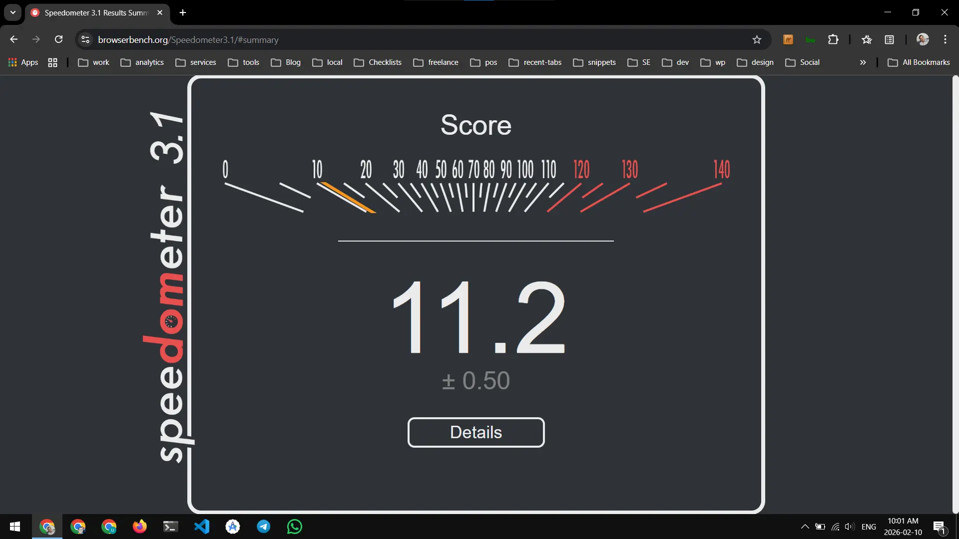 speedometer 3.1 web benchmark on Microsoft Windows 10 Pro