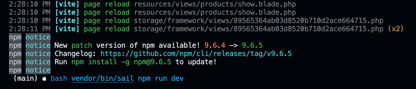 npm upgrade notice from Laravel Sail CLI vite npm upgrade notice from Laravel Sail CLI vite
